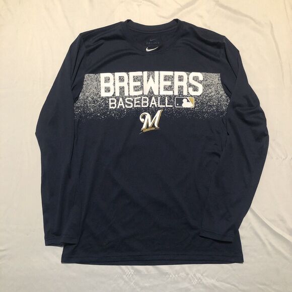 EUC Brewers Shirt Men's Medium Nike Dri-Fit Milwaukee MLB Baseball Navy Blue - Picture 1 of 8